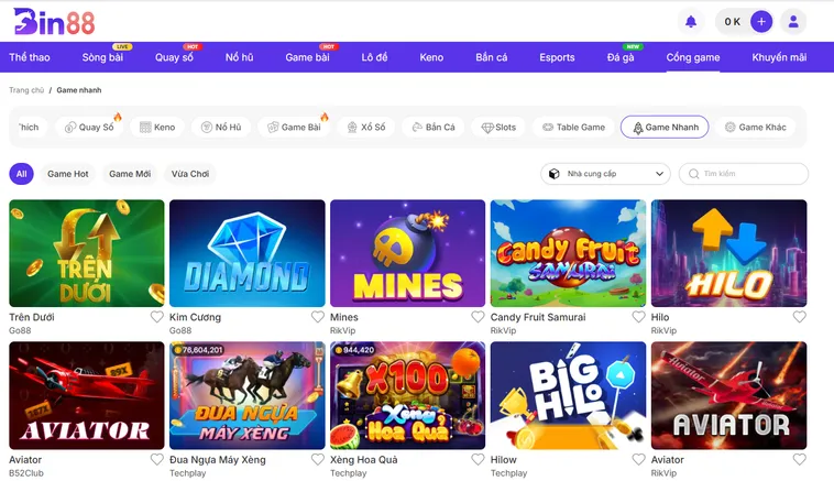 Các Trò Chơi Hấp Dẫn Tại Sảnh Game Nhanh Bin88 Thiên Đường Giải Trí Tốc Độ Cao Cho Mọi Game Thủ Chuyên Nghiệp