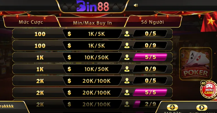 Khám Phá Sảnh Poker Tại Bin88 Nơi Hội Tụ Những Cao Thủ Đỉnh Cao