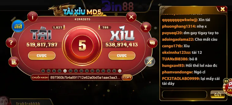 Trải Nghiệm Siêu Phẩm Tài Xỉu MD5 Tại Bin88 Với Tỷ Lệ Thắng Cược Cao Nhất